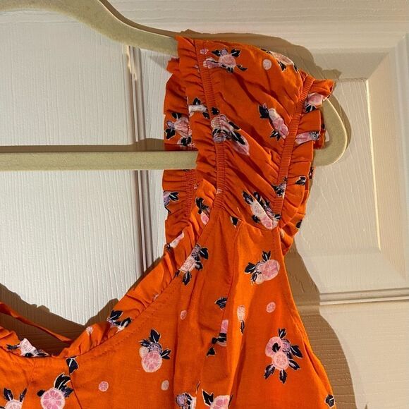 Free People Like A Lady Mini Dress in Orange Floral Print Size Medium - Picture 6 of 12